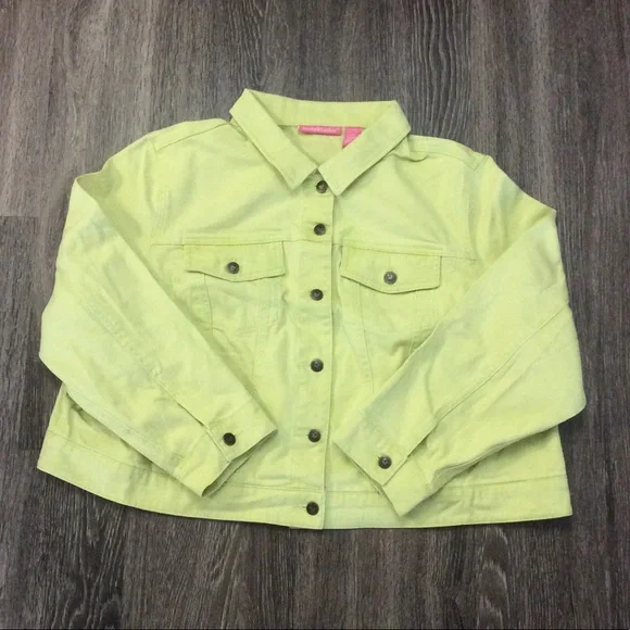 NEW Green Yellow Denim Jean Jacket 22W - Picture 2 of 15